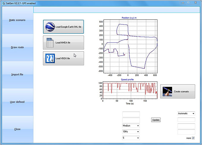 SatGen software showing a Google kml route file upload SatGen software showing a Google kml route file upload